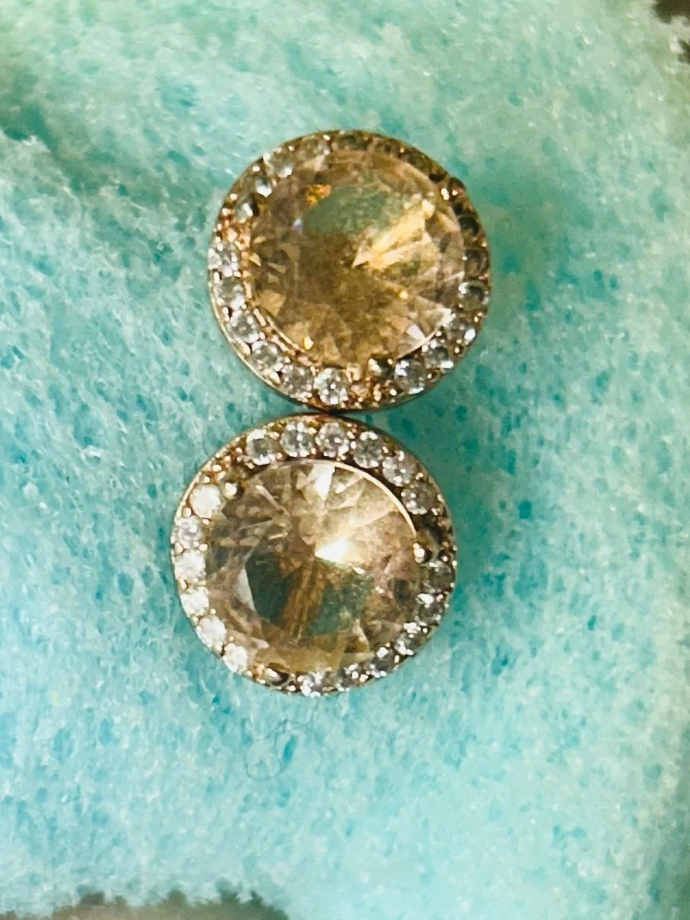 Champagne Topaz Stud Earrings Gold Plated Setting